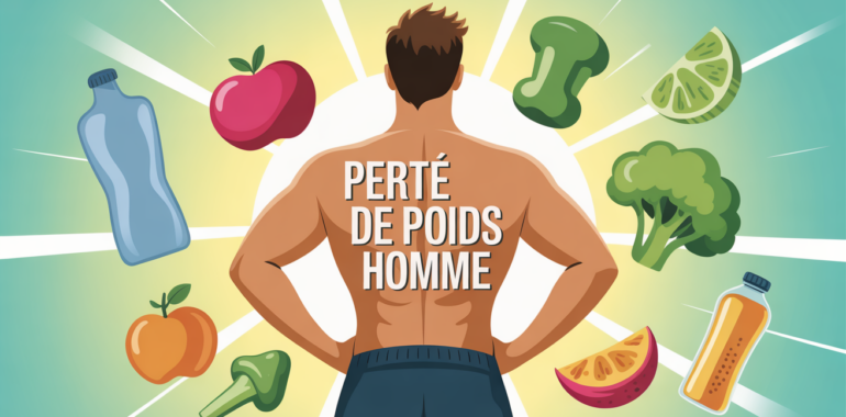 Perte de poids homme silhouettes sportives et aliments
