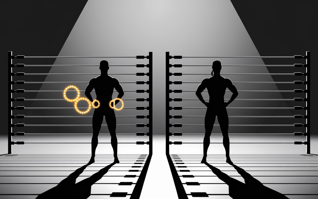 Deux silhouettes 3 ou 4 series muscu devant haltères