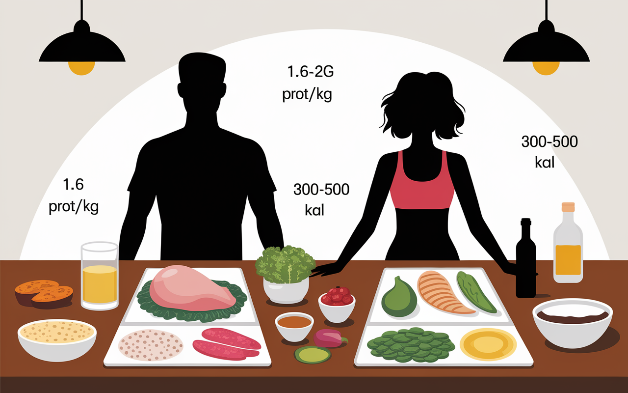 Silhouettes devant assiettes structurant alimentation pour prendre du muscle et perdre de la graisse