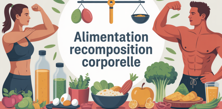 Illustration alimentation pour prendre du muscle et perdre de la graisse, fond lumineux et aliments bruts