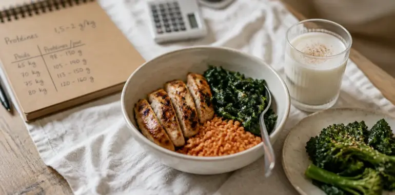 Combien de proteine par jour pour une femme pour maigrir : 1,5 g/kg, poulet et lentilles