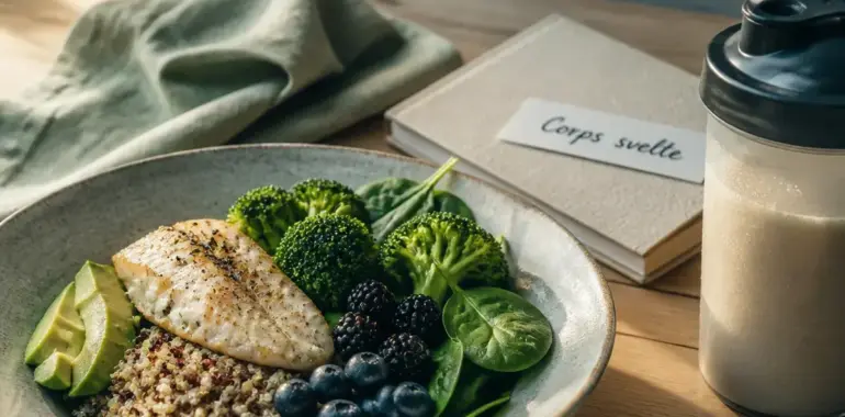corp svelte : assiette protéines légumes et quinoa, shaker protéines