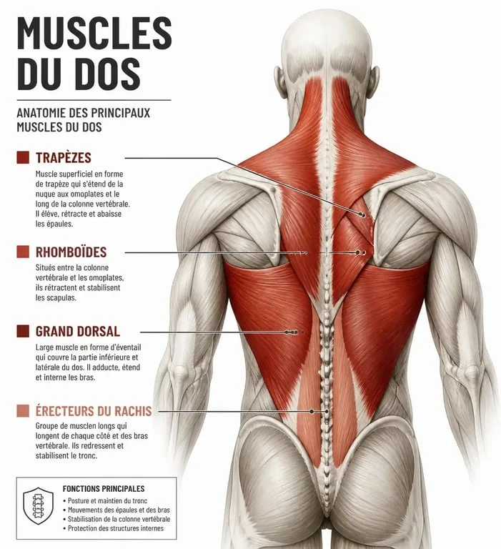 Schéma anatomique des muscles du dos pour la musculation