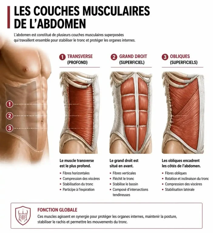 Schéma anatomique des muscles abdominaux pour un ventre plat et des abdos dessinés