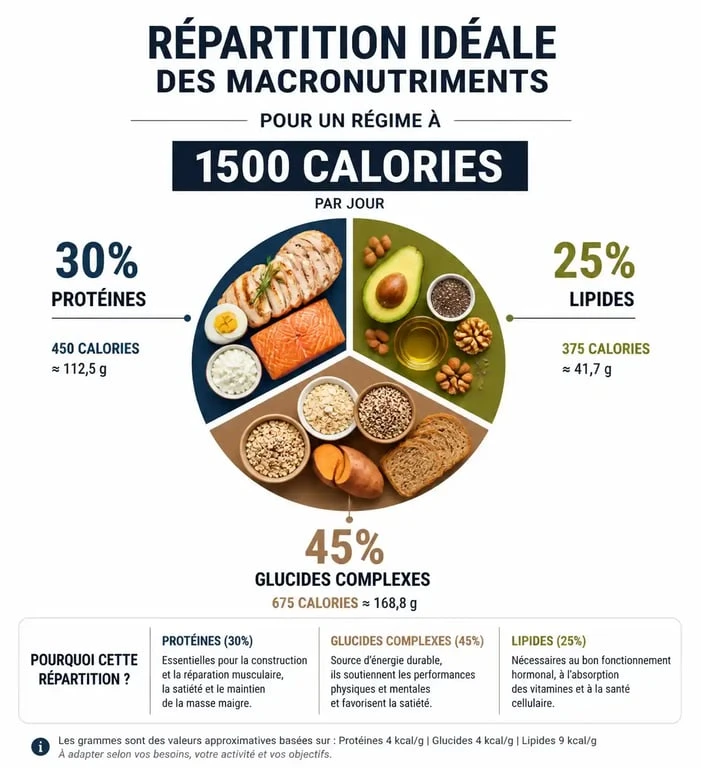 Répartition des macronutriments pour un régime de 1500 calories par jour