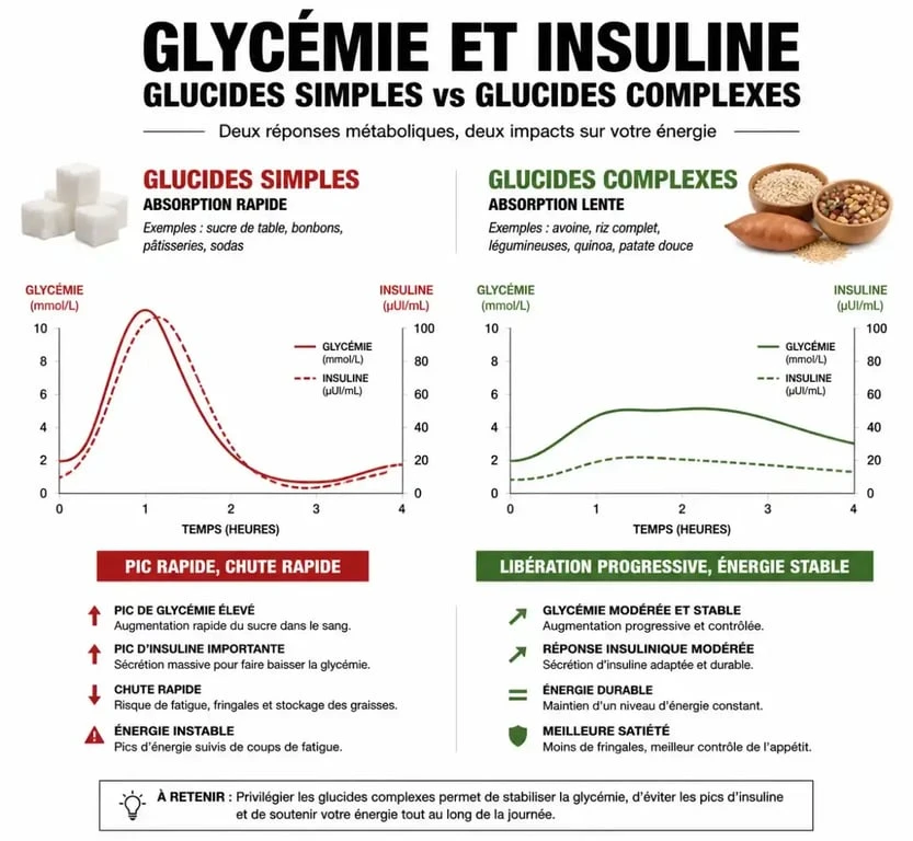 Infographie sur l'impact des glucides sur la glycémie et la prise de poids