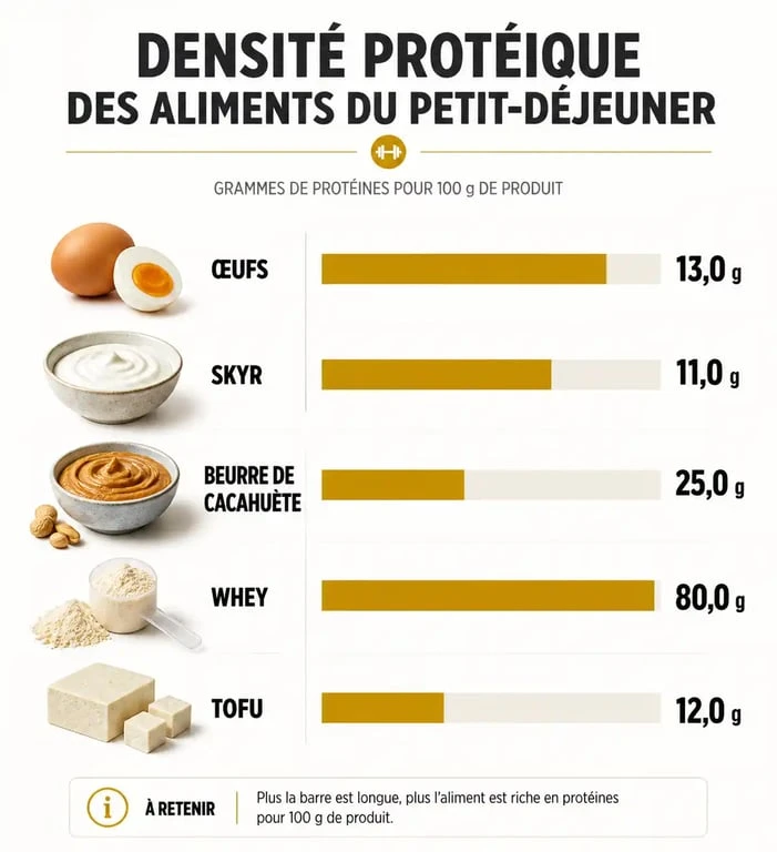 Infographie sur la teneur en protéines des aliments pour un petit déjeuner protéiné rapide