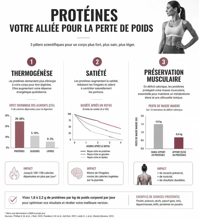Infographie sur les bienfaits des protéines pour la perte de poids chez la femme