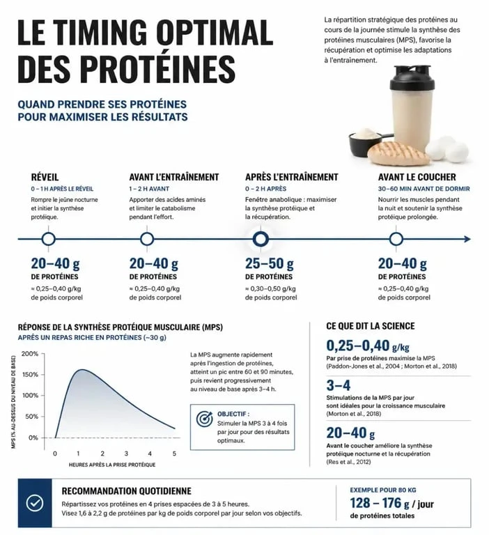 Infographie sur le timing optimal pour prendre de la protéine pour la synthèse musculaire