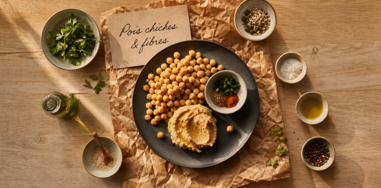 Les bienfaits des pois chiches : assiette de pois chiches et houmous