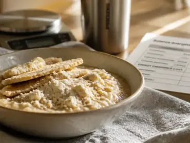 Les proteines font elles grossir : bowlcake hyperprotéiné sur balance de cuisine