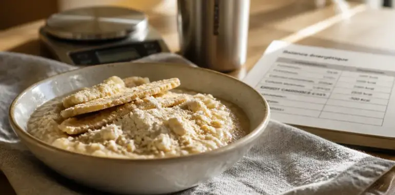 Les proteines font elles grossir : bowlcake hyperprotéiné sur balance de cuisine
