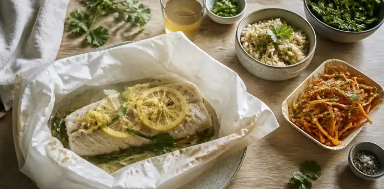 Menu semaine sans graisse : cabillaud en papillote, légumes, bouillon