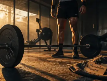 Musculation le matin en studio, athlète près d’une barre