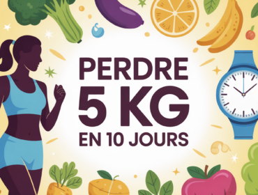 Silhouette sportive entourée d'aliments perdre 5 kg en 10 jours