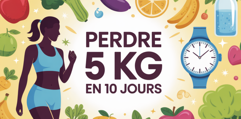 Silhouette sportive entourée d'aliments perdre 5 kg en 10 jours