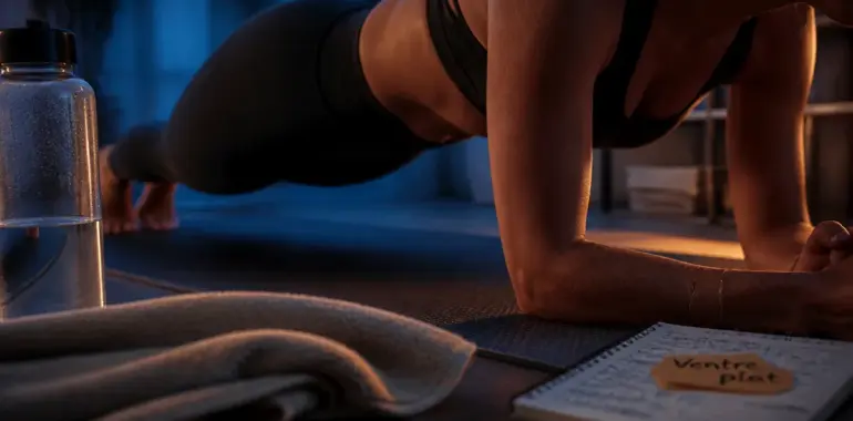 Perdre des cuisses et du ventre : femme gainage sur tapis