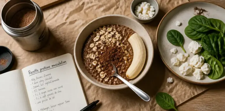 Recette riche en proteine musculation : bol protéiné chocolat, avoine et banane