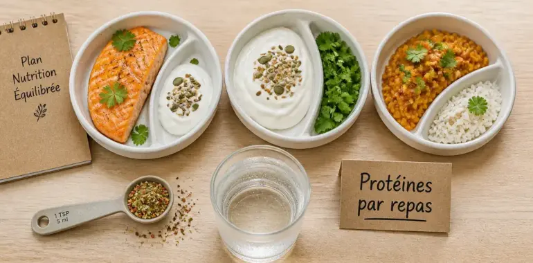 Repas riche en proteine 20g par portion : saumon, skyr et lentilles