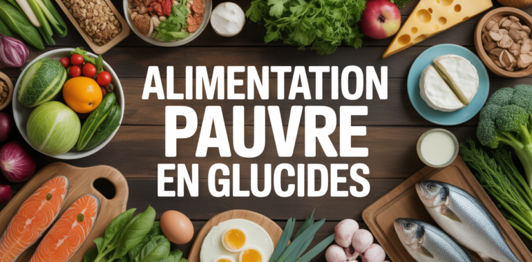 table aliments pauvre en glucide avec légumes poisson oeufs