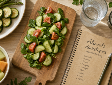 Aliments diurétiques et rétention d’eau, verre d’eau et légumes