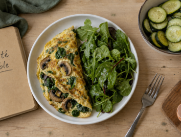 Aliments rassasiants : aliment qui ne font pas grossir, omelette aux légumes et salade verte