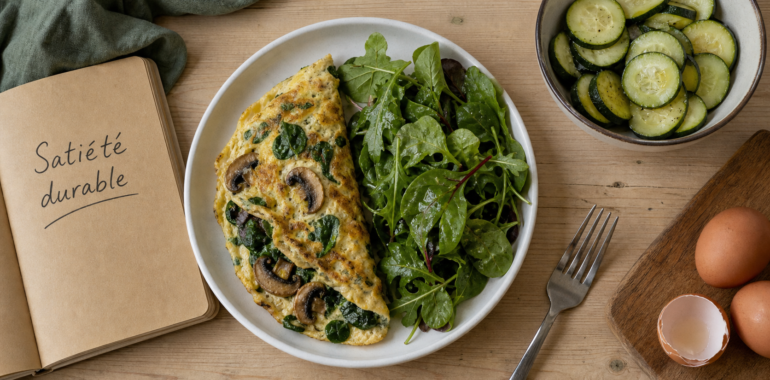 Aliments rassasiants : aliment qui ne font pas grossir, omelette aux légumes et salade verte