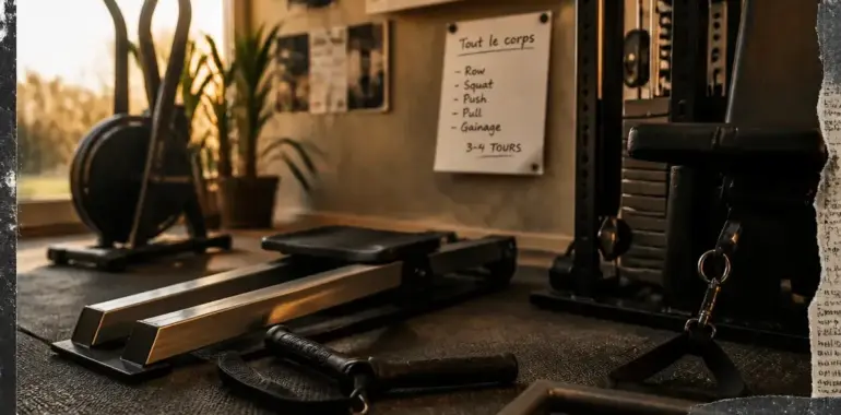 Appareil de sport qui fait travailler tout le corps : rameur, elliptique et homegym