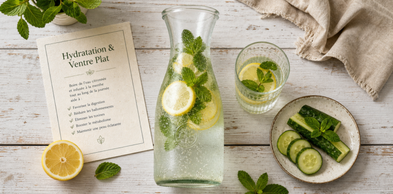 Boisson pour perdre du ventre : eau citronnée à la menthe
