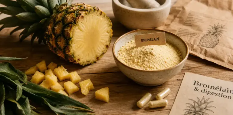 Bromélaïne perte de poids pour le ventre et la digestion (poudre et gélules).