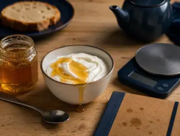 Calories dans le miel : pot de miel et cuillère, kcal pour 100 g