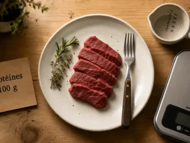 Combien de proteine dans 100g de viande rouge : rumsteck, portion 100 g