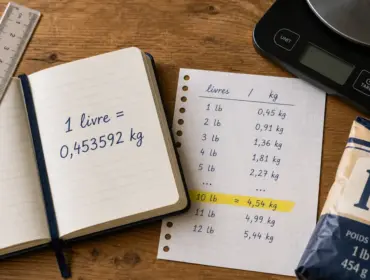 Convertir les livres en kilo : 1 lb = 0,453592 kg, tableau de conversion