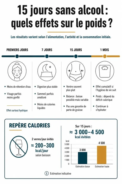Infographie sur la perte de poids après 15 jours sans alcool