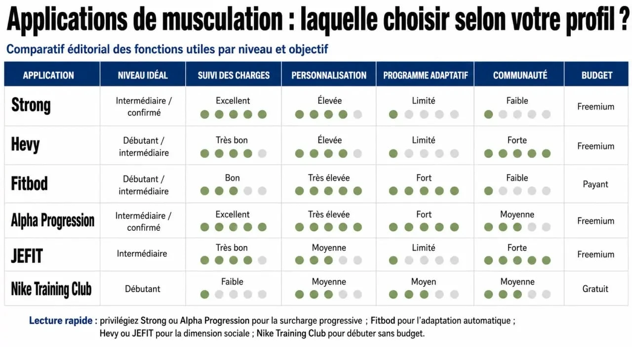 Comparatif de la meilleur application musculation selon le niveau, les objectifs et le budget