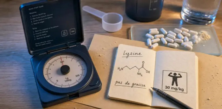 La lysine fait elle grossir ? Capsules et récupération musculaire, flacon de L-lysine