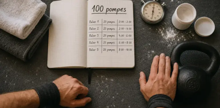 Objectif 100 pompes : 45° aux coudes, test initial et paliers