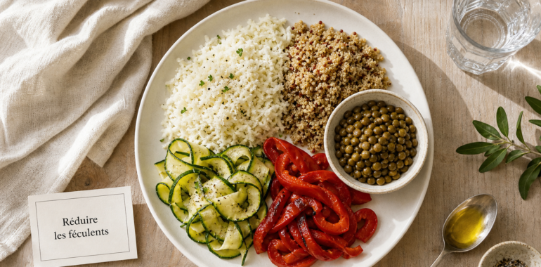 Par quoi remplacer les féculents : lentilles et légumes (quinoa, chou-fleur)