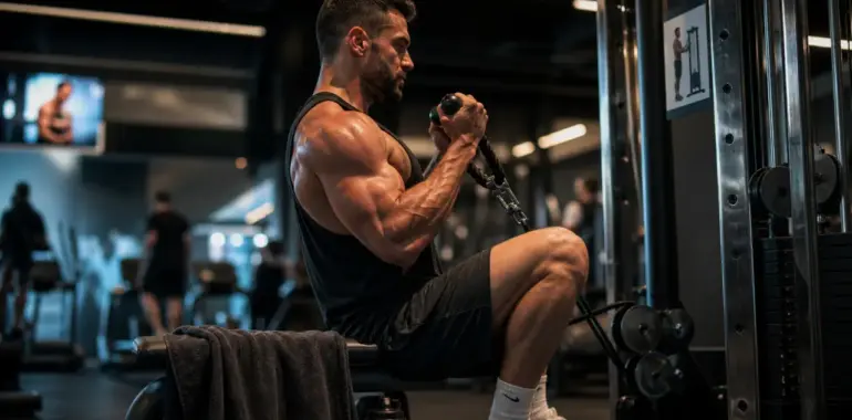 Poulie biceps : curl à la poulie basse, câble tendu