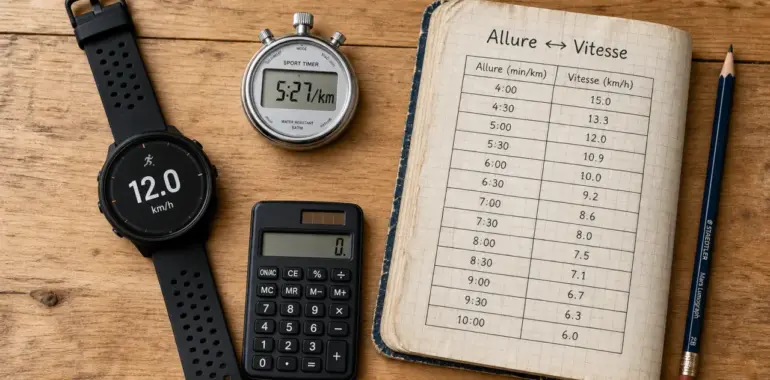 Conversion min par km en km/h : 4:00/km = 15 km/h