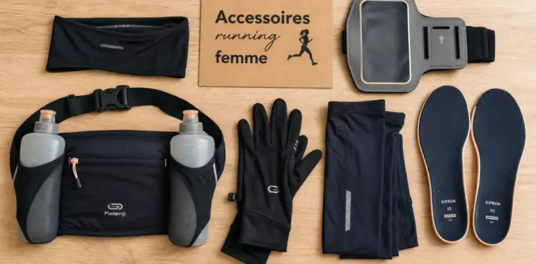 Accessoires running femme : bandeau, brassard, ceinture hydratation et gants selon la météo