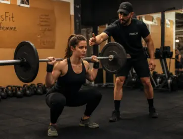 Crossfit pour femme : débutante en squat en sécurité