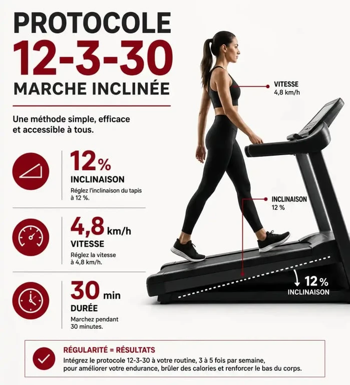 Infographie du protocole 12-3-30 pour exercice tapis de course