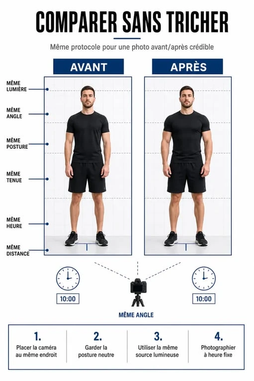 Musculation avant apres : comparer honnêtement deux photos avec les mêmes conditions