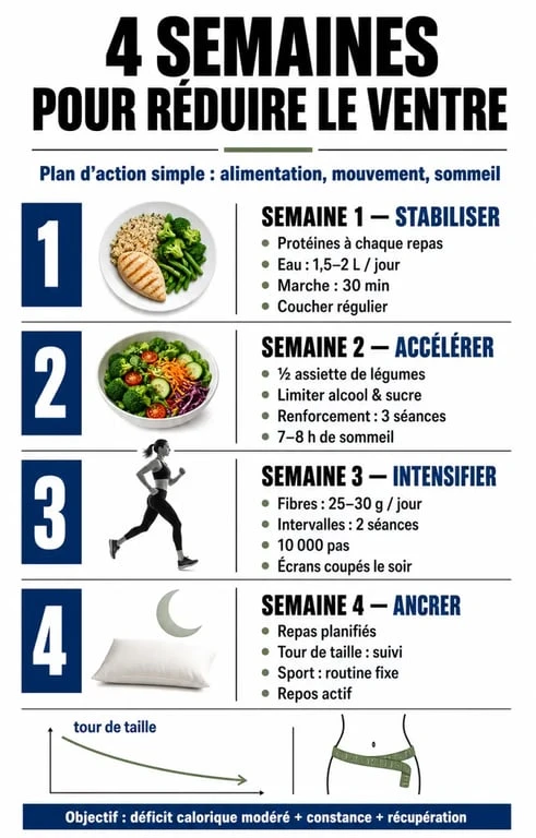 Plan d'action sur 4 semaines pour maigrir du ventre