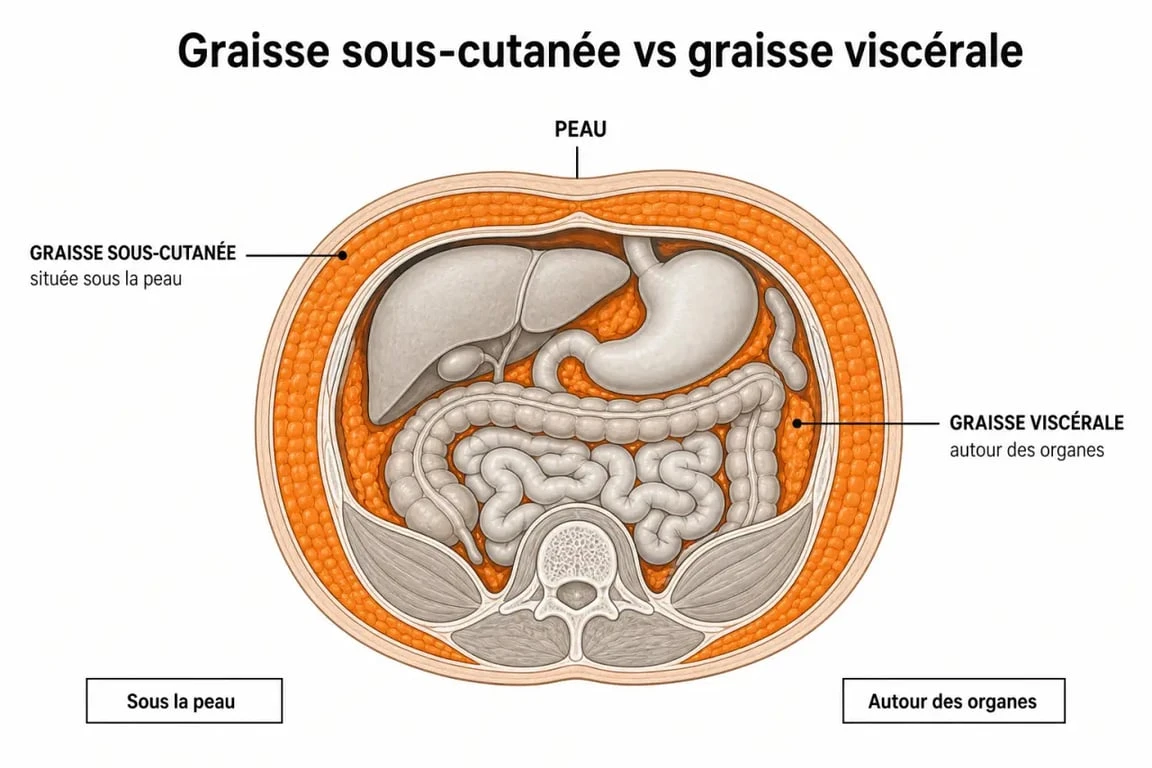 Schéma comparatif entre graisse sous-cutanée et graisse viscérale pour maigrir du ventre