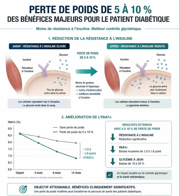 Bénéfices d'une perte de poids de 5 à 10% sur le diabète de type 2