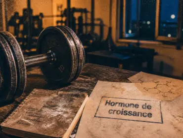 Hormone de croissance pour musculation : haltère et cahier