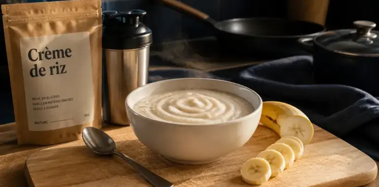 Recette crème de riz musculation : bol de crème de riz pour énergie sans ballonnements