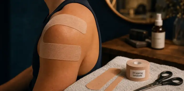 Strapping épaule tendinite : kinesiology tape sur deltoïde